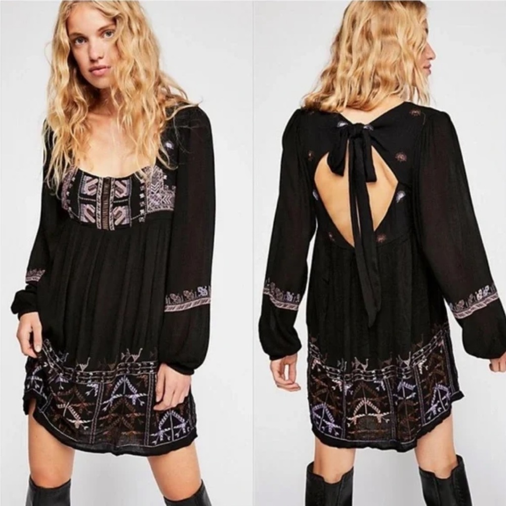 Free People Rhiannon Peasant Embroidered Long Sleeve Dress